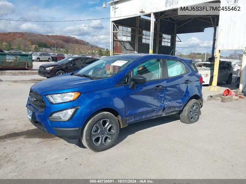 2021 Ford Ecosport S VIN: MAJ6S3FL7MC455462 Lot: 40730591