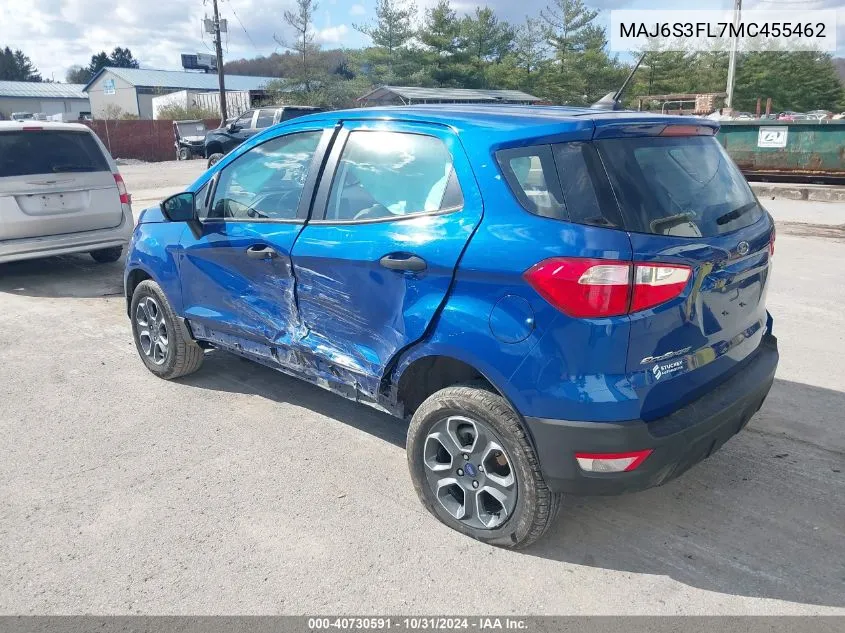 2021 Ford Ecosport S VIN: MAJ6S3FL7MC455462 Lot: 40730591