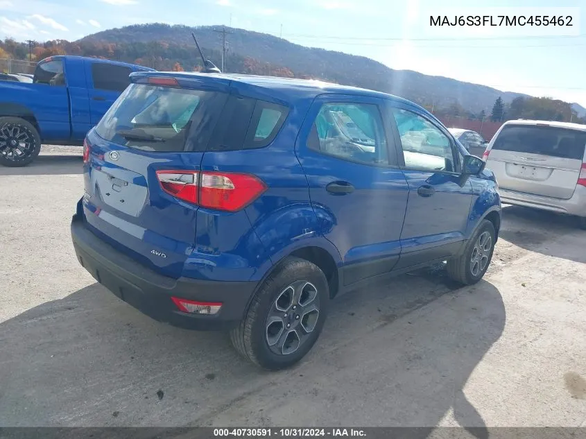 2021 Ford Ecosport S VIN: MAJ6S3FL7MC455462 Lot: 40730591