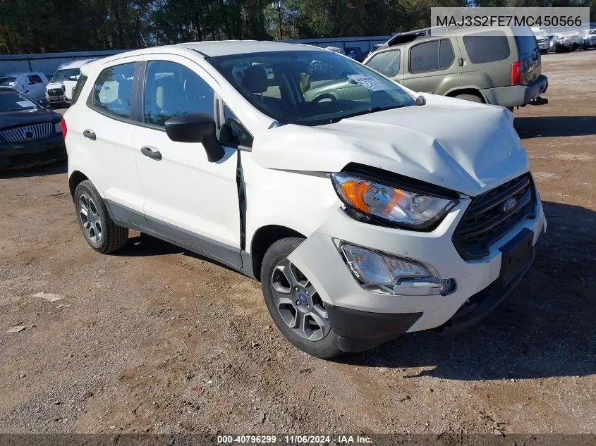 2021 Ford Ecosport S VIN: MAJ3S2FE7MC450566 Lot: 40796299