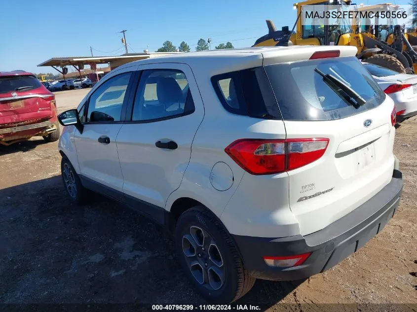 2021 Ford Ecosport S VIN: MAJ3S2FE7MC450566 Lot: 40796299