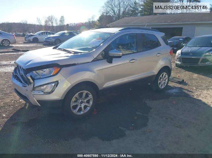 2021 Ford Ecosport Se VIN: MAJ3S2GE0MC435146 Lot: 40807580