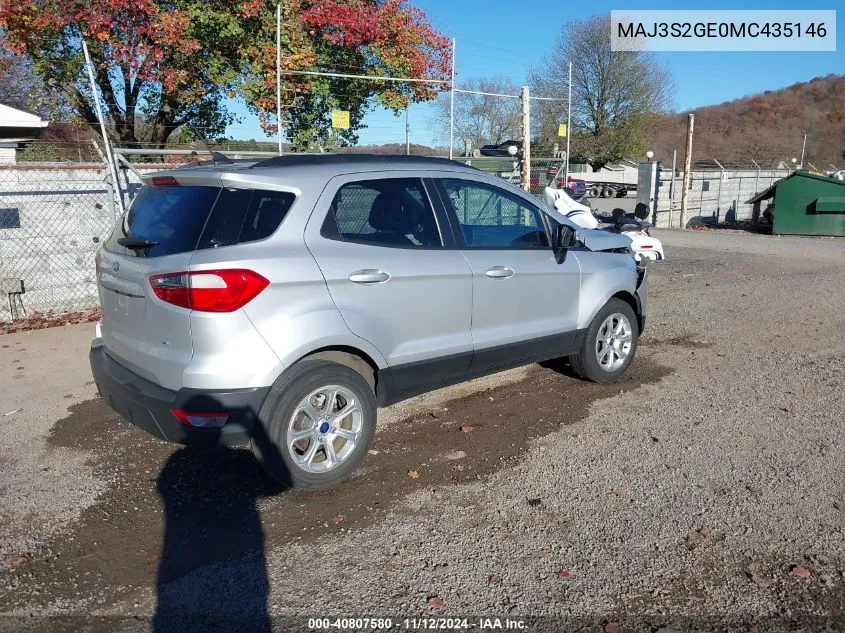 2021 Ford Ecosport Se VIN: MAJ3S2GE0MC435146 Lot: 40807580