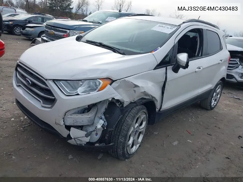 2021 Ford Ecosport Se VIN: MAJ3S2GE4MC430483 Lot: 40857630