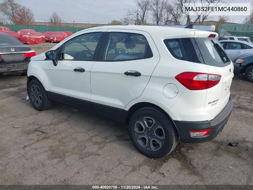 2021 Ford Ecosport S VIN: MAJ3S2FE1MC440860 Lot: 40920705