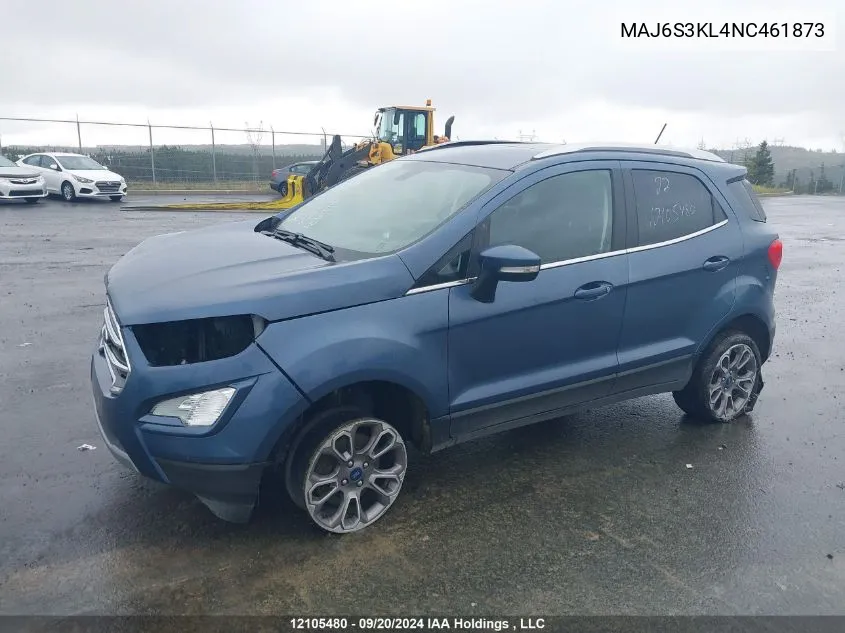 2022 Ford Ecosport Titanium VIN: MAJ6S3KL4NC461873 Lot: 12105480