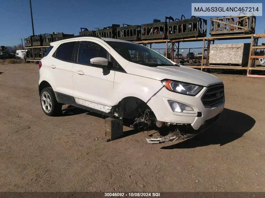 2022 Ford Ecosport Se VIN: MAJ6S3GL4NC467214 Lot: 30046092