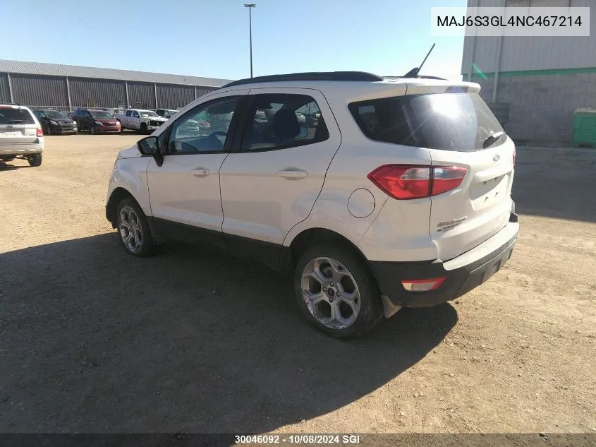 2022 Ford Ecosport Se VIN: MAJ6S3GL4NC467214 Lot: 30046092