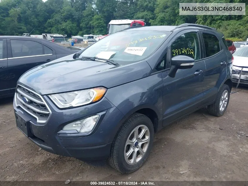 2022 Ford Ecosport Se VIN: MAJ6S3GL3NC468340 Lot: 39824532