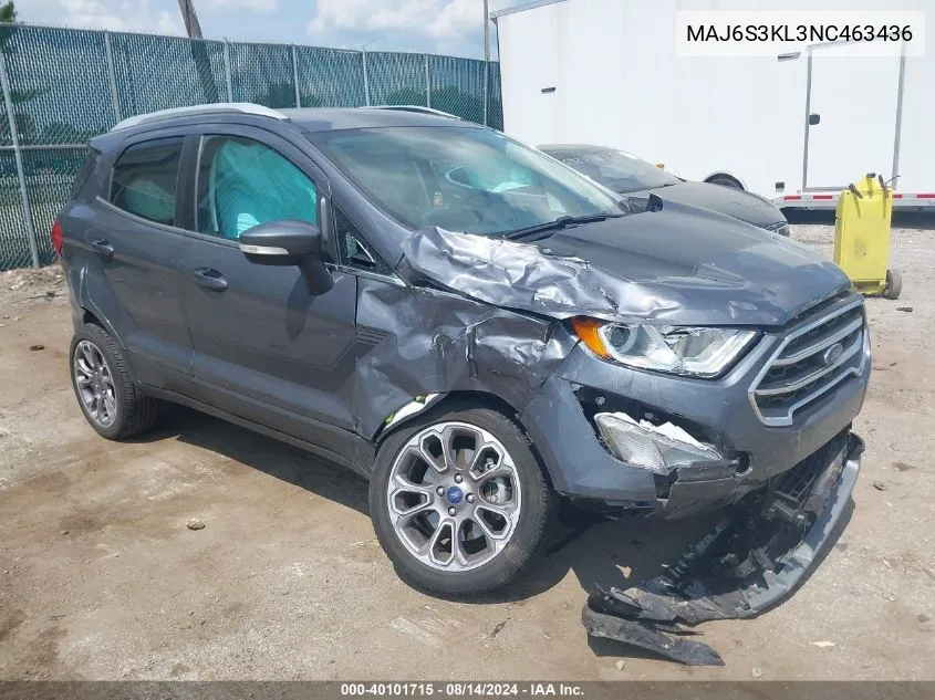 2022 Ford Ecosport Titanium VIN: MAJ6S3KL3NC463436 Lot: 40101715