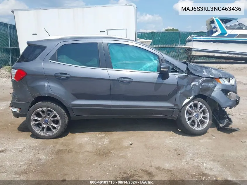 2022 Ford Ecosport Titanium VIN: MAJ6S3KL3NC463436 Lot: 40101715