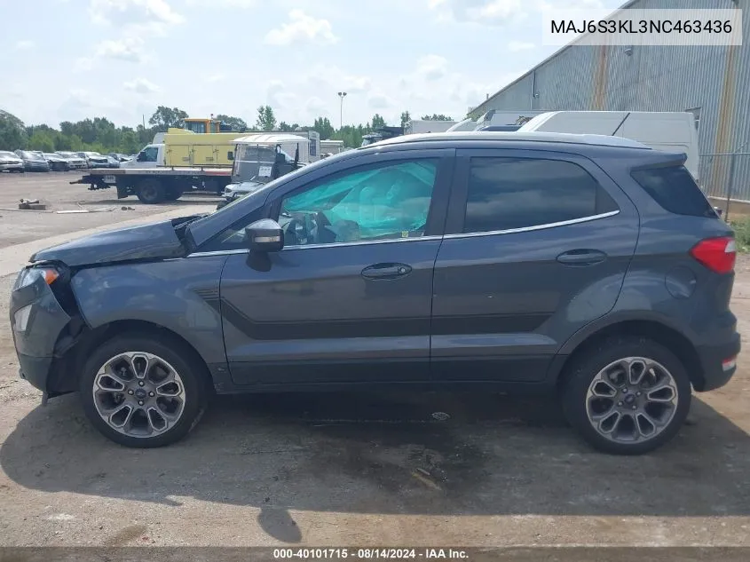 2022 Ford Ecosport Titanium VIN: MAJ6S3KL3NC463436 Lot: 40101715