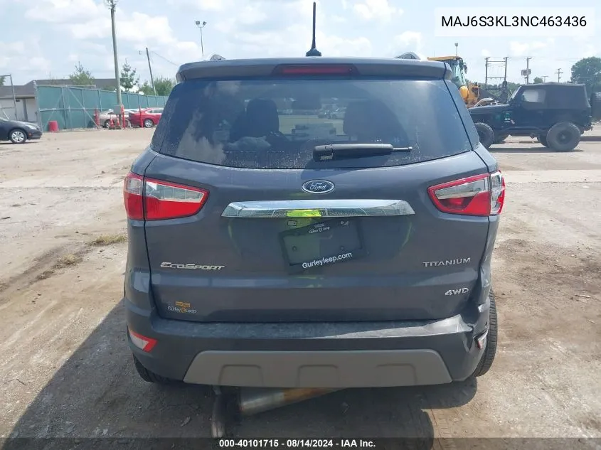 2022 Ford Ecosport Titanium VIN: MAJ6S3KL3NC463436 Lot: 40101715