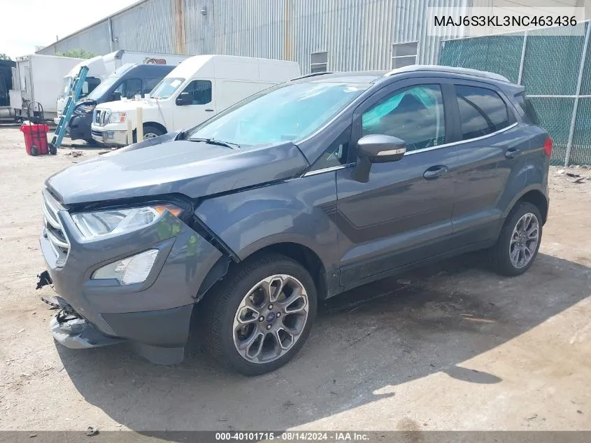 2022 Ford Ecosport Titanium VIN: MAJ6S3KL3NC463436 Lot: 40101715