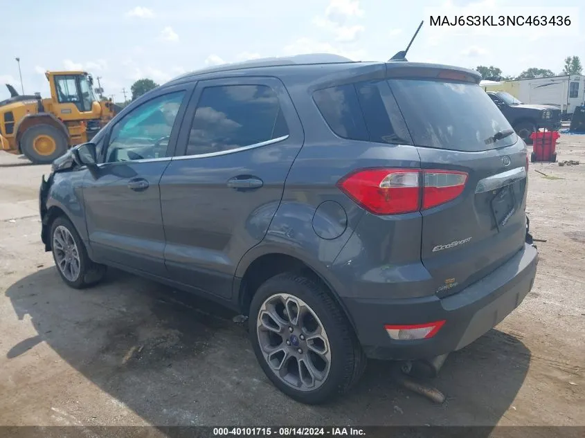 2022 Ford Ecosport Titanium VIN: MAJ6S3KL3NC463436 Lot: 40101715