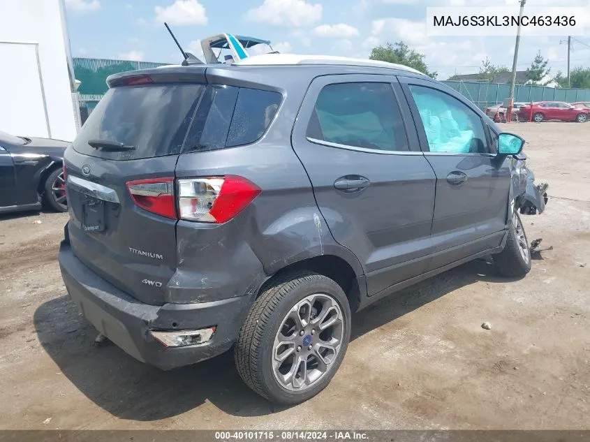 2022 Ford Ecosport Titanium VIN: MAJ6S3KL3NC463436 Lot: 40101715