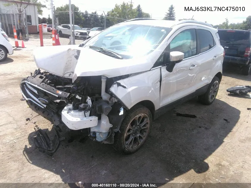 2022 Ford Ecosport Titanium VIN: MAJ6S3KL7NC475010 Lot: 40160110