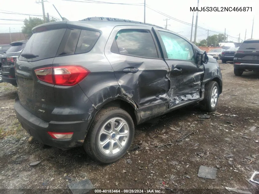 2022 Ford Ecosport Se VIN: MAJ6S3GL2NC466871 Lot: 40183464