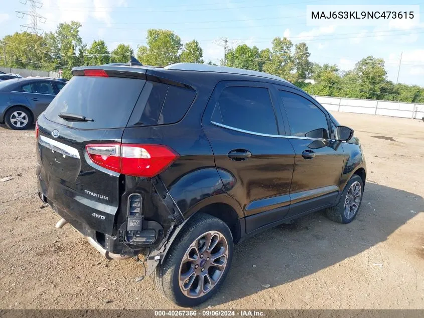 2022 Ford Ecosport Titanium VIN: MAJ6S3KL9NC473615 Lot: 40267366