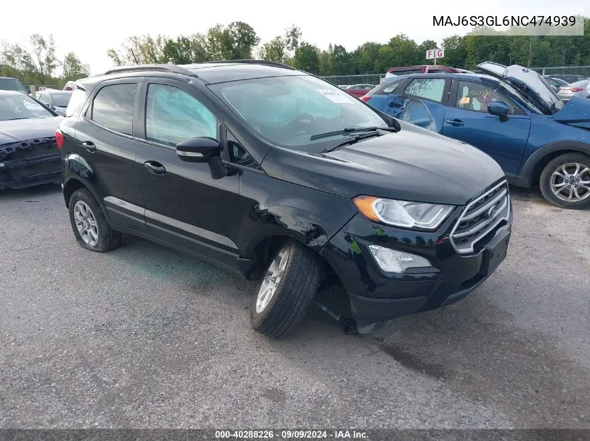 2022 Ford Ecosport Se VIN: MAJ6S3GL6NC474939 Lot: 40288226