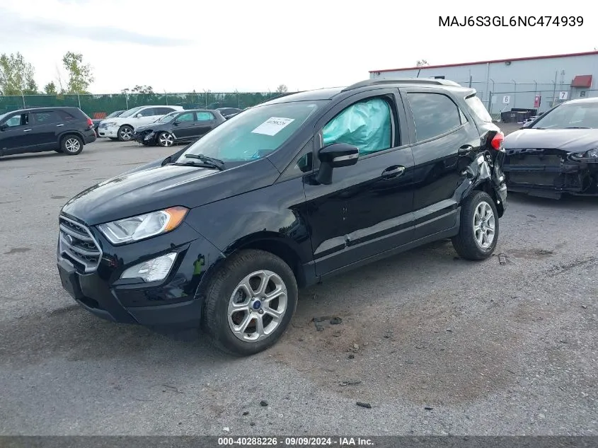 2022 Ford Ecosport Se VIN: MAJ6S3GL6NC474939 Lot: 40288226