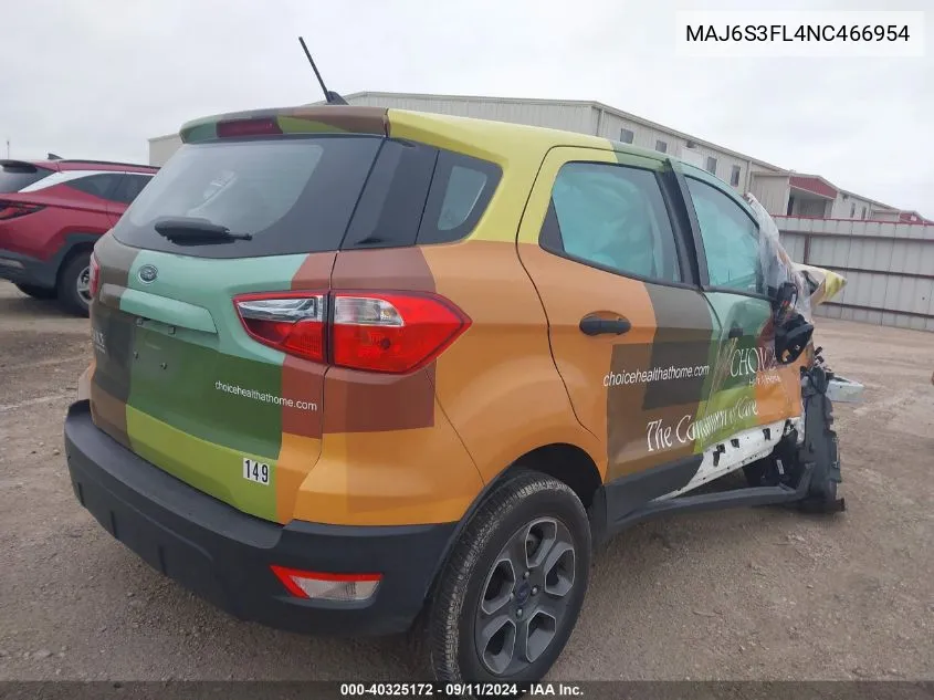 2022 Ford Ecosport S VIN: MAJ6S3FL4NC466954 Lot: 40325172