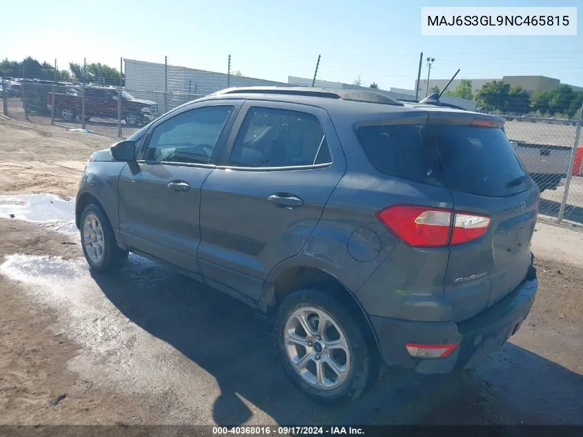 2022 Ford Ecosport Se VIN: MAJ6S3GL9NC465815 Lot: 40368016