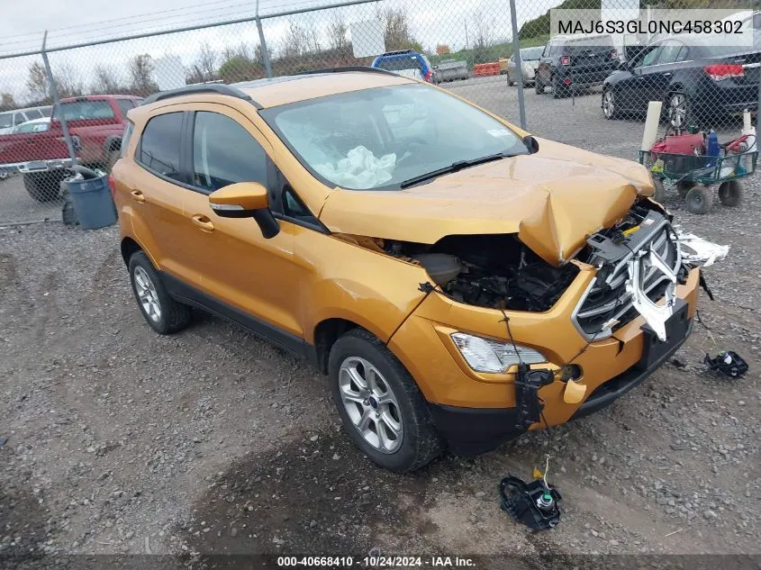 2022 Ford Ecosport Se VIN: MAJ6S3GL0NC458302 Lot: 40668410