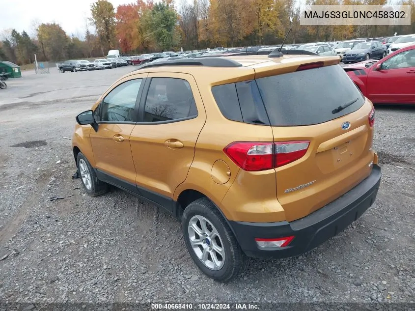 2022 Ford Ecosport Se VIN: MAJ6S3GL0NC458302 Lot: 40668410