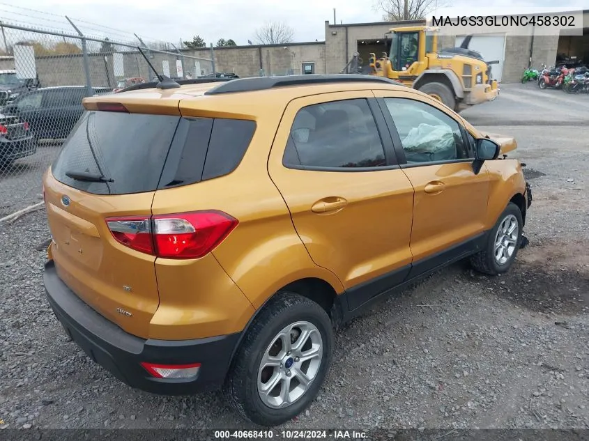 2022 Ford Ecosport Se VIN: MAJ6S3GL0NC458302 Lot: 40668410