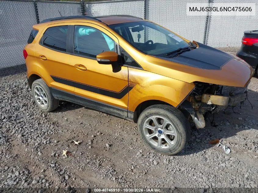 2022 Ford Ecosport Se VIN: MAJ6S3GL6NC475606 Lot: 40745910