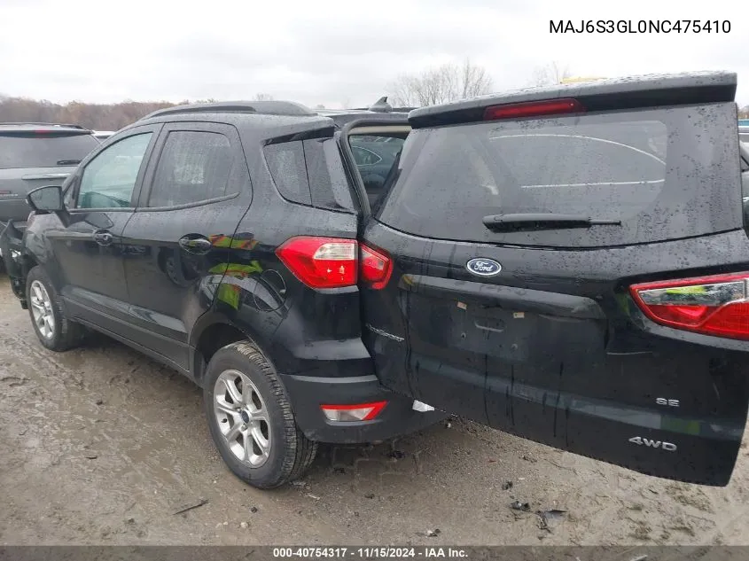 2022 Ford Ecosport Se VIN: MAJ6S3GL0NC475410 Lot: 40754317