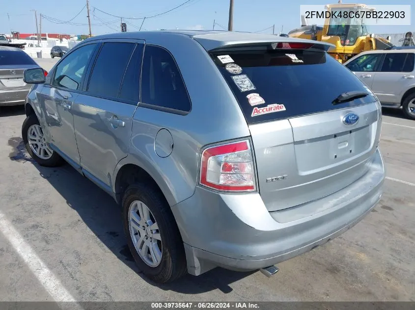 2007 Ford Edge Sel VIN: 2FMDK48C67BB22903 Lot: 39735647