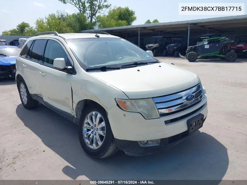 2007 Ford Edge Sel VIN: 2FMDK38CX7BB17715 Lot: 39845291