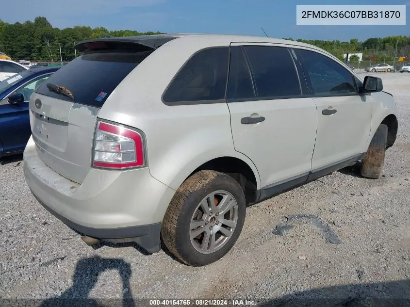 2007 Ford Edge Se VIN: 2FMDK36C07BB31870 Lot: 40154765