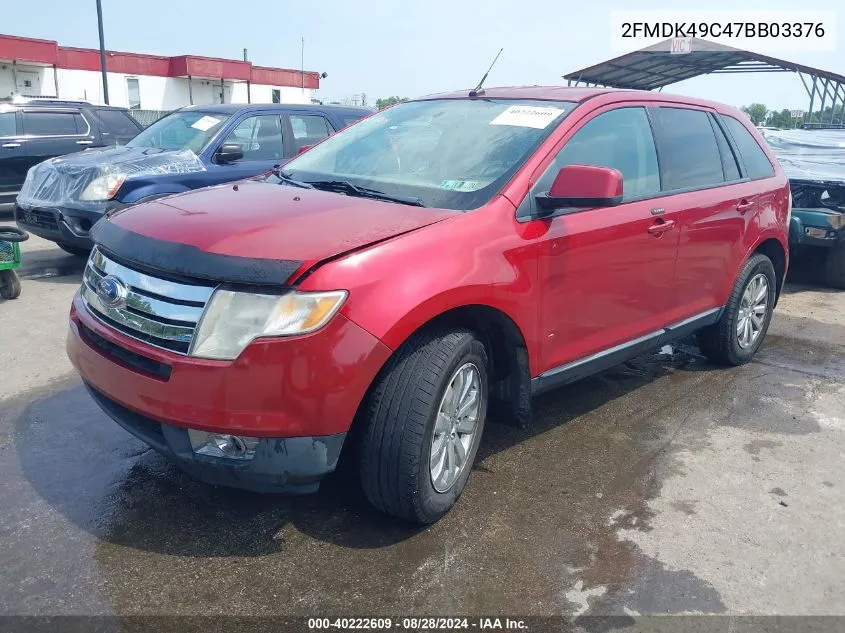 2007 Ford Edge Sel Plus VIN: 2FMDK49C47BB03376 Lot: 40222609