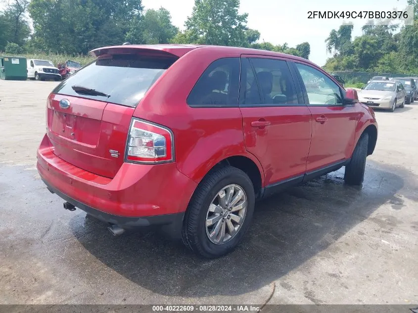 2007 Ford Edge Sel Plus VIN: 2FMDK49C47BB03376 Lot: 40222609