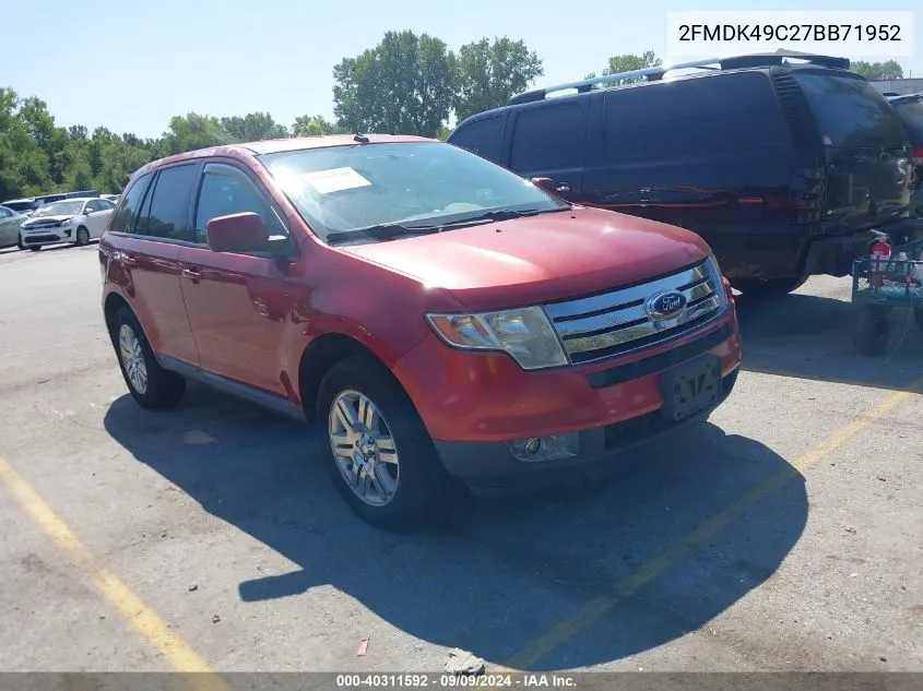 2007 Ford Edge Sel Plus VIN: 2FMDK49C27BB71952 Lot: 40311592