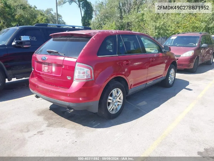 2007 Ford Edge Sel Plus VIN: 2FMDK49C27BB71952 Lot: 40311592