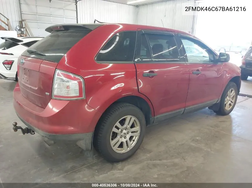 2007 Ford Edge Se VIN: 2FMDK46C67BA61216 Lot: 40536306