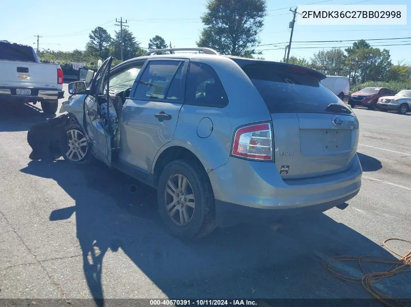 2007 Ford Edge VIN: 2FMDK36C27BB02998 Lot: 40570391