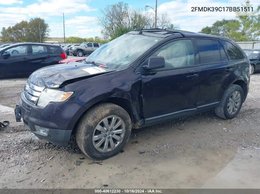 2007 Ford Edge Sel Plus VIN: 2FMDK39C17BB51511 Lot: 40612230