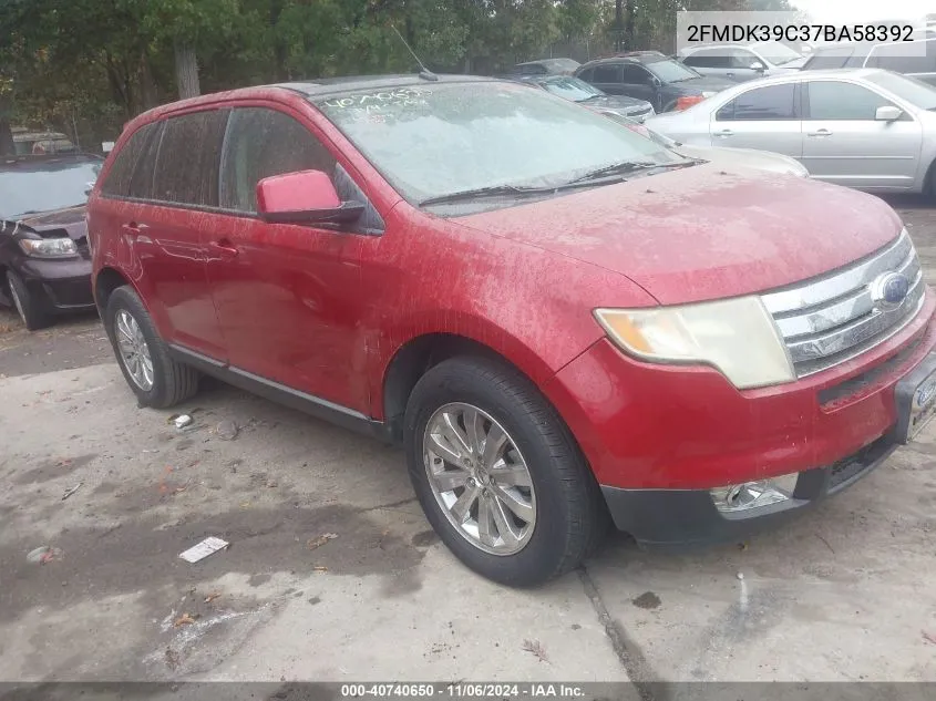 2007 Ford Edge Sel Plus VIN: 2FMDK39C37BA58392 Lot: 40740650