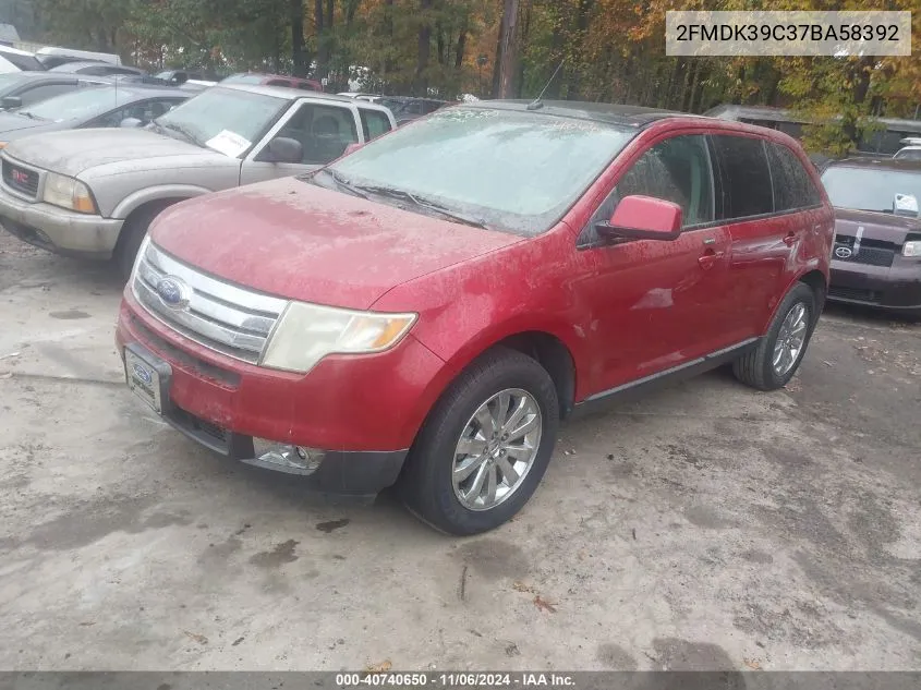 2007 Ford Edge Sel Plus VIN: 2FMDK39C37BA58392 Lot: 40740650