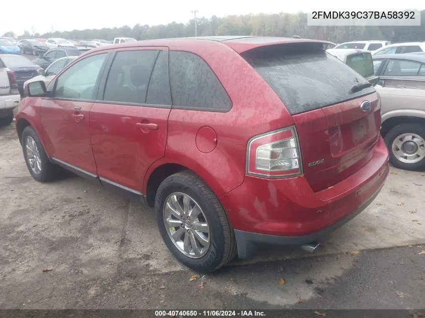 2007 Ford Edge Sel Plus VIN: 2FMDK39C37BA58392 Lot: 40740650