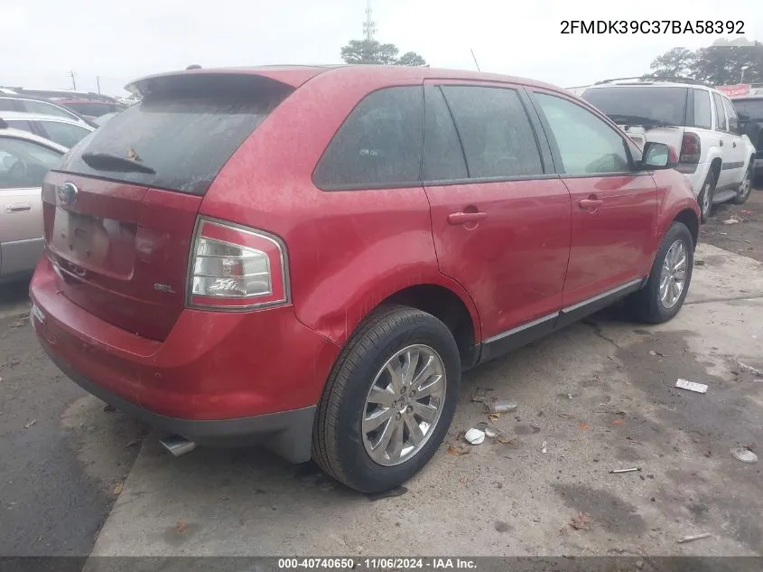 2007 Ford Edge Sel Plus VIN: 2FMDK39C37BA58392 Lot: 40740650