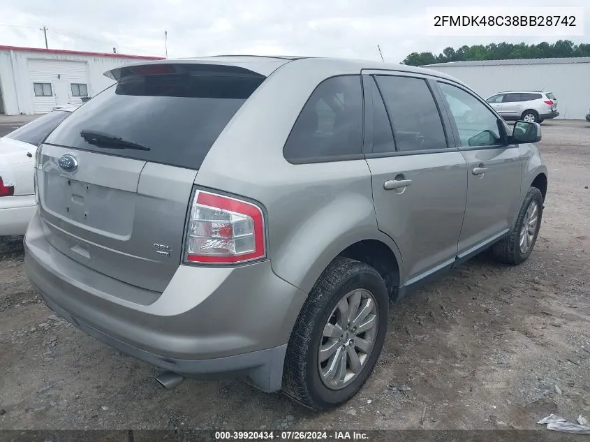 2008 Ford Edge Sel VIN: 2FMDK48C38BB28742 Lot: 39920434