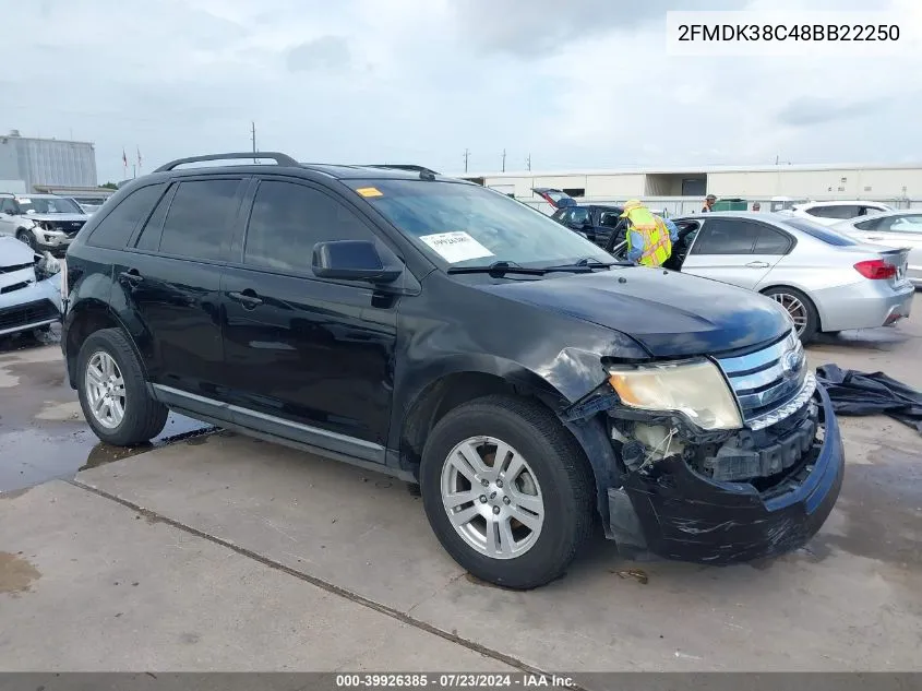 2008 Ford Edge Sel VIN: 2FMDK38C48BB22250 Lot: 39926385