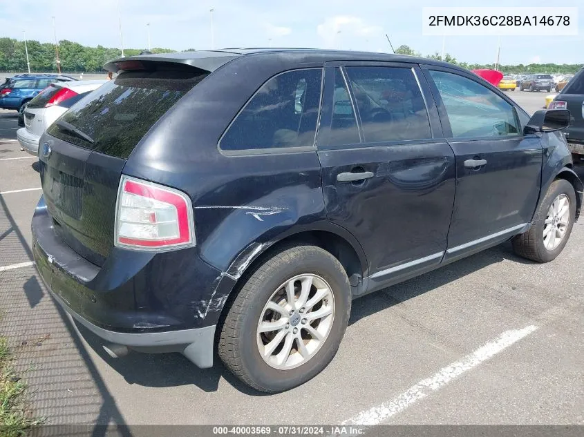 2008 Ford Edge Se VIN: 2FMDK36C28BA14678 Lot: 40003569