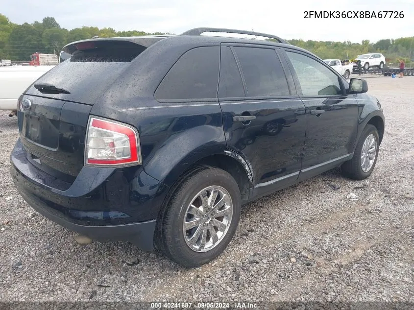 2008 Ford Edge Se VIN: 2FMDK36CX8BA67726 Lot: 40241687